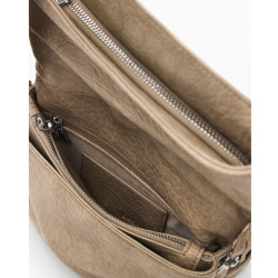Desigual Half Logo Crossbody Bag with Flap in Beige Faux Leather Crudo