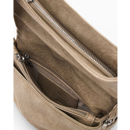 Desigual Half Logo Crossbody Bag with Flap in Beige Faux Leather Crudo