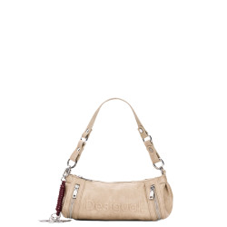 Desigual Half Logo Baguette Satchel Faux Leather Crudo Beige