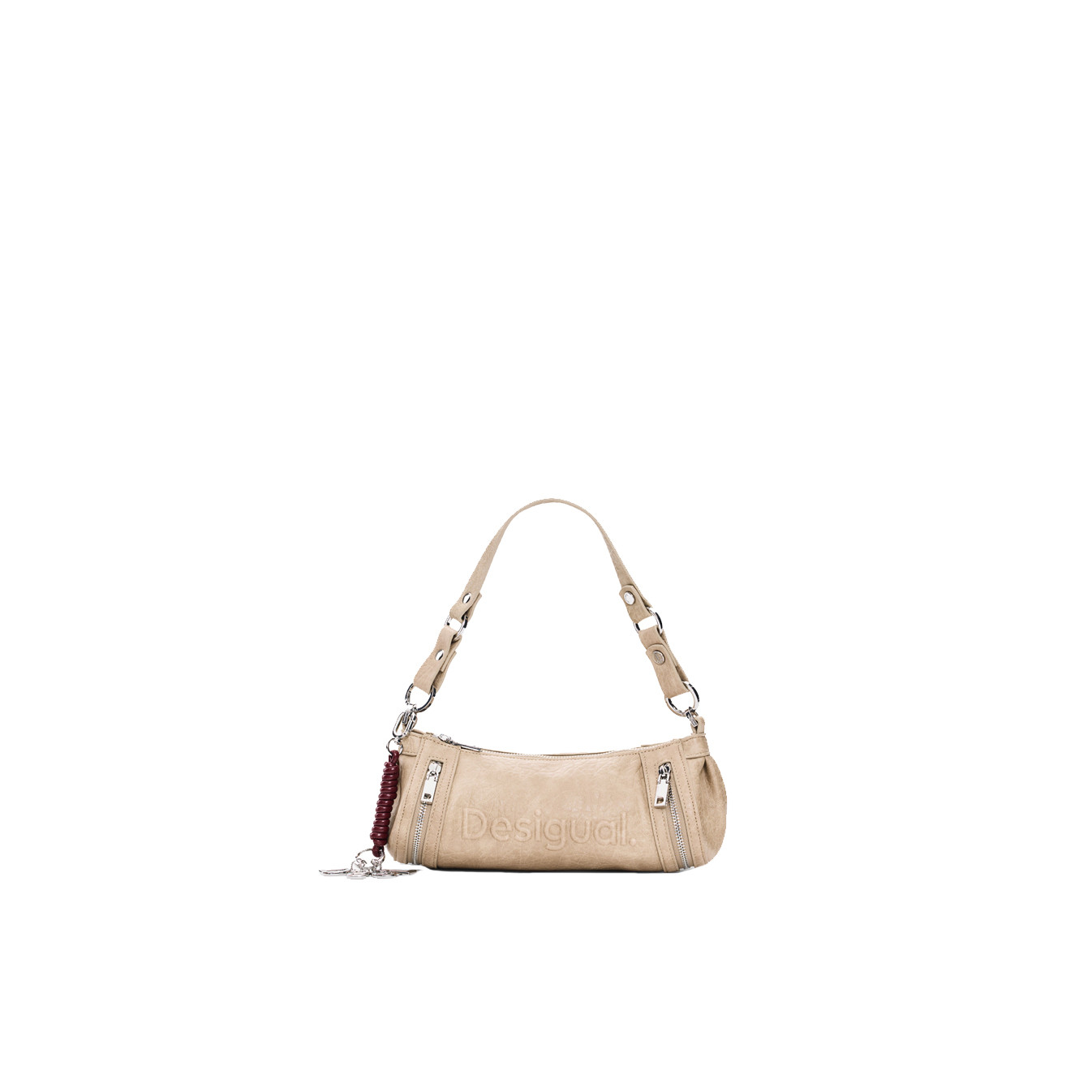 Desigual Half Logo Baguette Satchel Faux Leather Crudo Beige