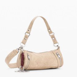 Desigual Half Logo Baguette Satchel Faux Leather Crudo Beige