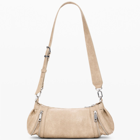 Desigual Half Logo Baguette Satchel Faux Leather Crudo Beige