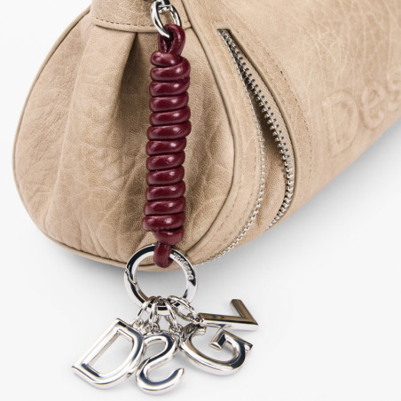 Desigual Half Logo Baguette Satchel Faux Leather Crudo Beige