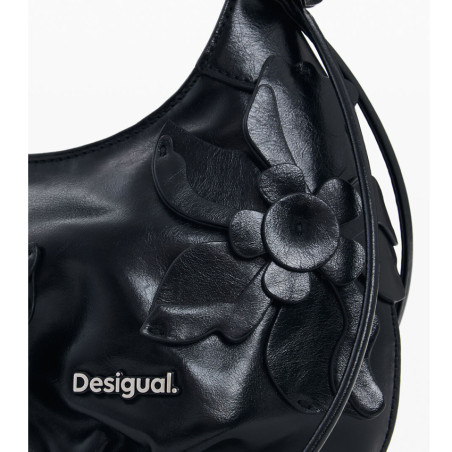 Desigual Nexus Small Shoulder Bag With Floral Embroidery Black