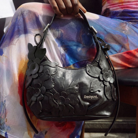 Desigual Nexus Small Shoulder Bag With Floral Embroidery Black