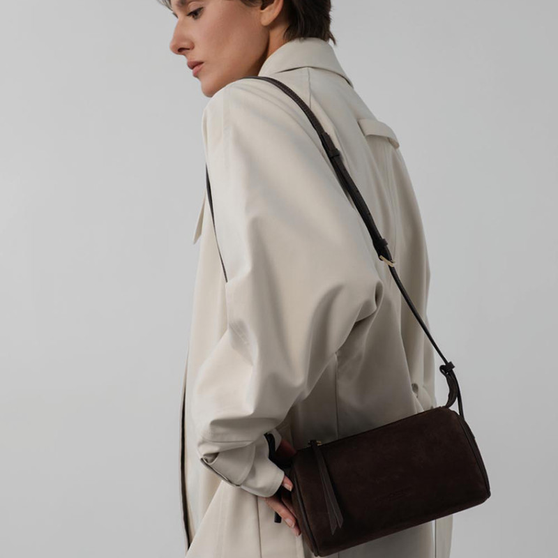 Lancaster Sweden Small Rectangle Velvet Leather Bag 530-54 Brown