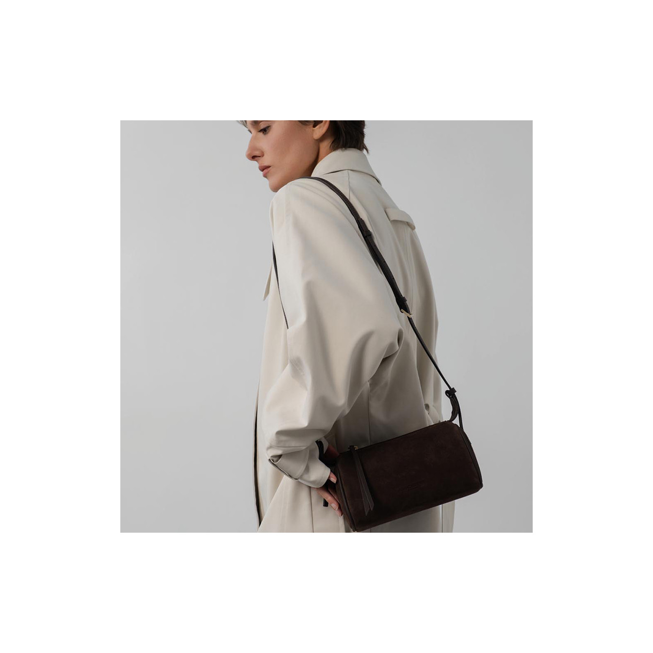 Lancaster Suède Petit Sac Rectangle En Cuir Velours 530-54 Marron