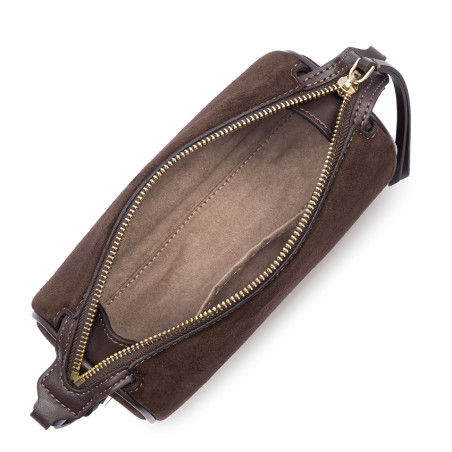 Lancaster Suède Petit Sac Rectangle En Cuir Velours 530-54 Marron ouvert