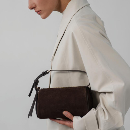 Lancaster Sweden Small Rectangle Velvet Leather Bag 530-54 Brown