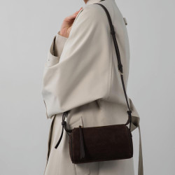 Lancaster Sweden Small Rectangle Velvet Leather Bag 530-54 Brown