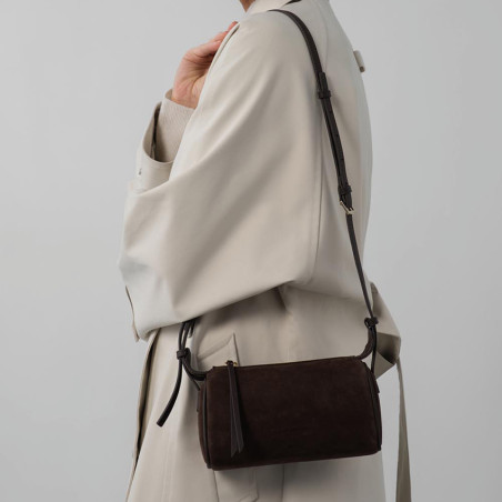 Lancaster Suède Petit Sac Rectangle En Cuir Velours 530-54 Marron porté épaule
