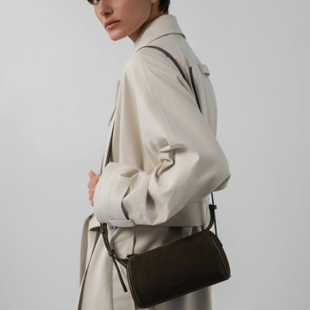 Lancaster Sweden Small Rectangle Velvet Leather Bag 530-54 Khaki