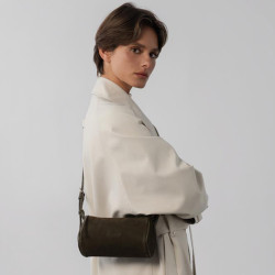 Lancaster Sweden Small Rectangle Velvet Leather Bag 530-54 Khaki