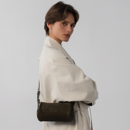 Lancaster Sweden Small Rectangle Velvet Leather Bag 530-54 Khaki
