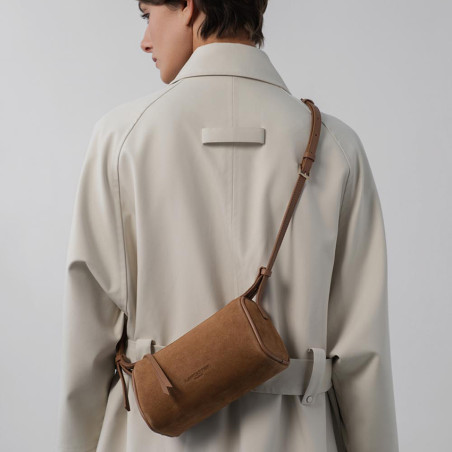 Lancaster Sweden Small Rectangle Velvet Leather Bag 530-54 Camel