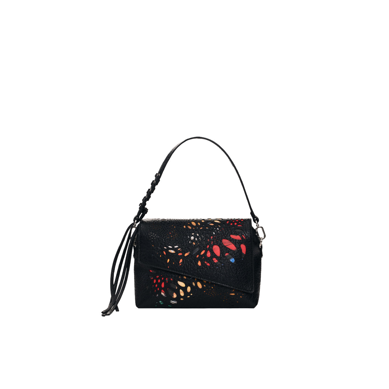 Desigual Notus Print Shoulder Bag Colorful Floral Details Black