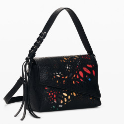 Desigual Notus Print Shoulder Bag Colorful Floral Details Black