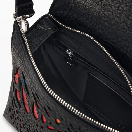 Desigual Notus Print Shoulder Bag Colorful Floral Details Black