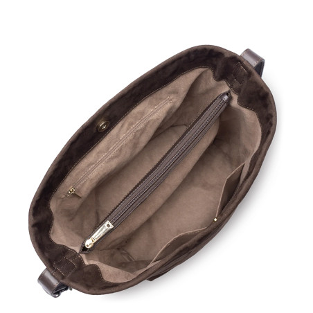 Lancaster Suède Grand Sac Seau 530-57 Marron ouvert