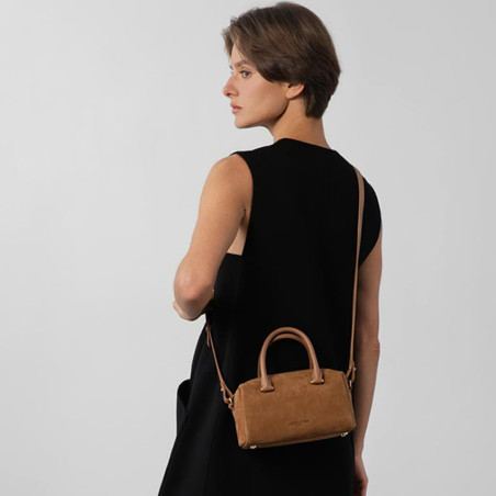 Lancaster Suède Cube Sac A Main En Cuir Velours 530-52 Camel porté travers
