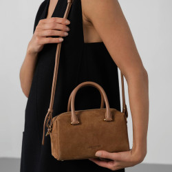 Lancaster Suède Cube Sac A Main En Cuir Velours 530-52 Camel porté épaule