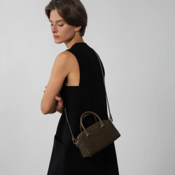 Lancaster Suède Cube Sac A Main En Cuir Velours 530-52 Kaki