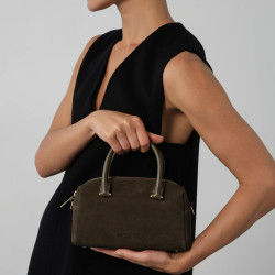 Lancaster Suède Cube Sac A Main En Cuir Velours 530-52 Kaki porté main