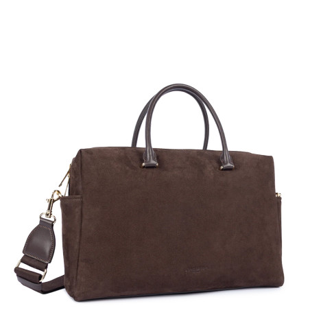 Lancaster Sweden Cube Large Tote Bag in Velvet Leather 530-60 Brown