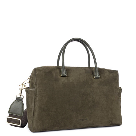 Lancaster Sweden Cube Large Tote Bag in Velvet Leather 530-60 Khaki