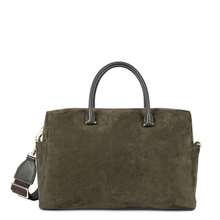 Lancaster Sweden Cube Large Tote Bag in Velvet Leather 530-60 Khaki