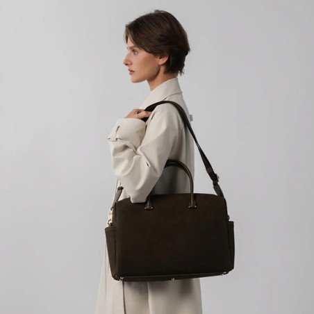 Lancaster Sweden Cube Large Tote Bag in Velvet Leather 530-60 Khaki