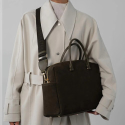 Lancaster Sweden Cube Large Tote Bag in Velvet Leather 530-60 Khaki