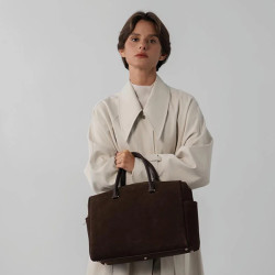 Lancaster Sweden Cube Large Tote Bag in Velvet Leather 530-60 Brown