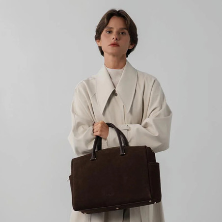 Lancaster Sweden Cube Large Tote Bag in Velvet Leather 530-60 Brown