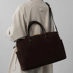 Lancaster Sweden Cube Large Tote Bag in Velvet Leather 530-60 Brown