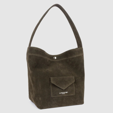 Lancaster Suedine KBA Mini Sac Seau 518-060 Kaki Foncé côté
