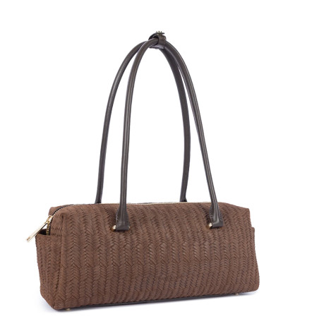 Lancaster Tressé Cube Sac Rectangle En Cuir Tressé 530-68 Marron cote