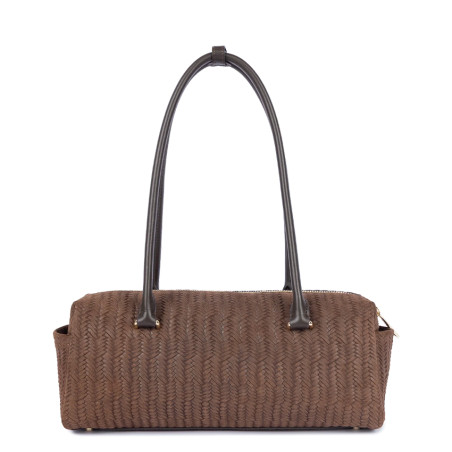 Lancaster Woven Cube Rectangular Bag in Woven Leather 530-68 Brown