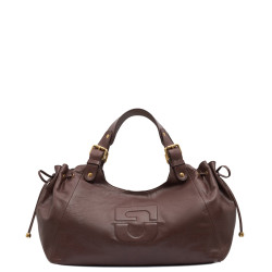 Gérard Darel Chiara GD Leather Handbag - Crinkled Effect Brown