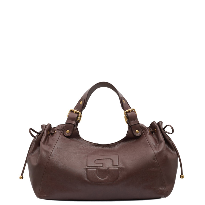 Gérard Darel Chiara GD Sac À Main Cuir Effet Froissé Marron