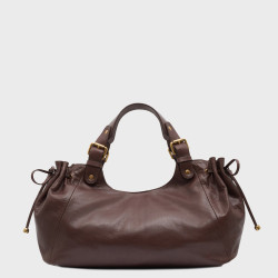 Gérard Darel Chiara GD Leather Handbag - Crinkled Effect Brown