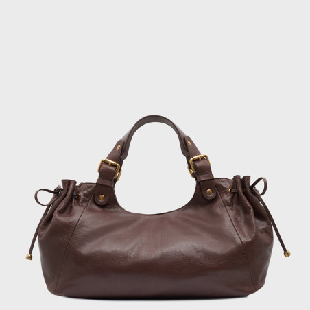 Gérard Darel Chiara GD Leather Handbag - Crinkled Effect Brown