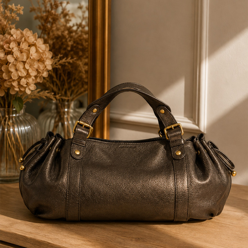 Gérard Darel Le 24 Heures Handbag in Metallic Leather Old Gold