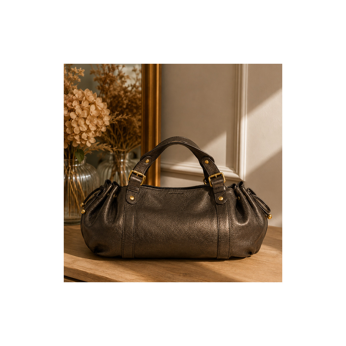 Gérard Darel Le 24 Heures Handbag in Metallic Leather Old Gold