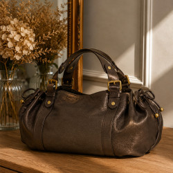 Gérard Darel Le 24 Heures Handbag in Metallic Leather Old Gold