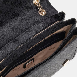 Guess Noelle II Chain Shoulder Bag Faux Leather Clo Coal Logo