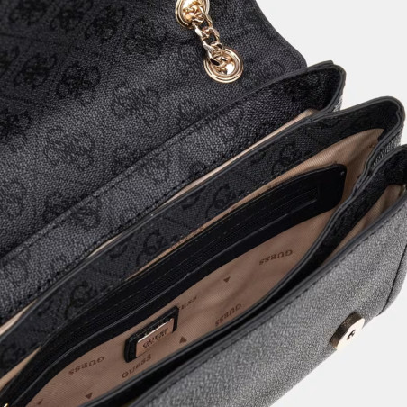 Guess Meridian II Sac Porté Main Effet Cuir Clo Coal Logo ouvert