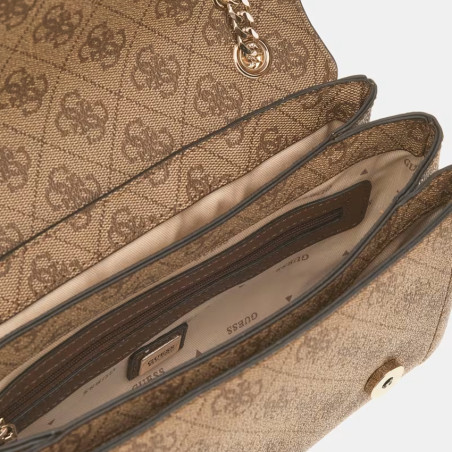 Guess Noelle II Shoulder Bag Chain Leather Effect Lgw Latte