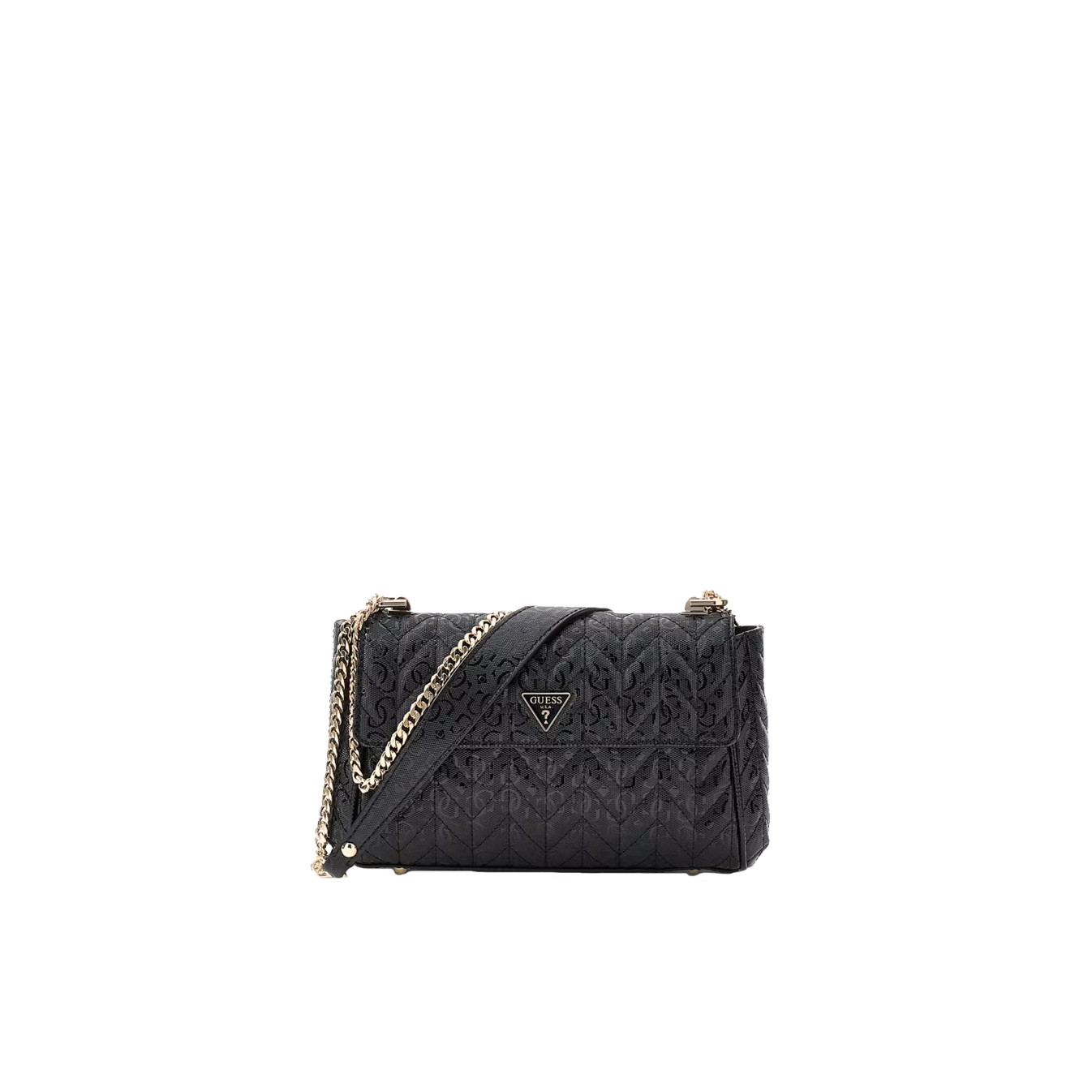 Guess Stacey Crossbody Bag in Faux Leather with Chain Strap Black