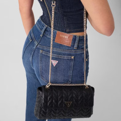 Guess Stacey Crossbody Bag in Faux Leather with Chain Strap Black
